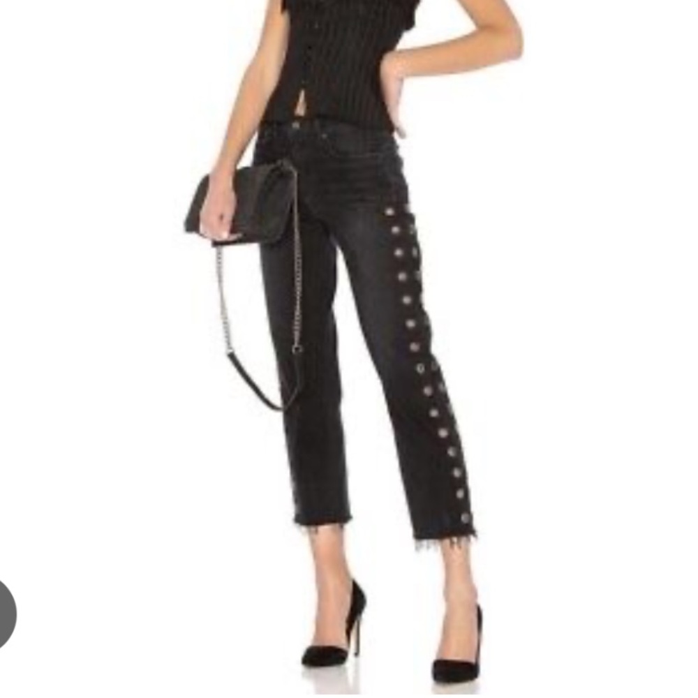 GRLFRND Helena High-Rise Straight Crop jeans with grommet sides